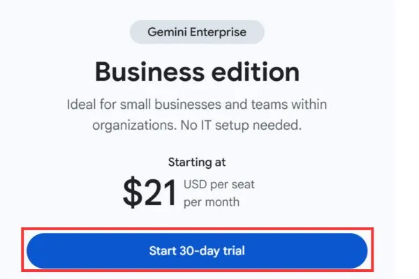 Cách tạo Gemini Enterprise miễn phí 30 ngày